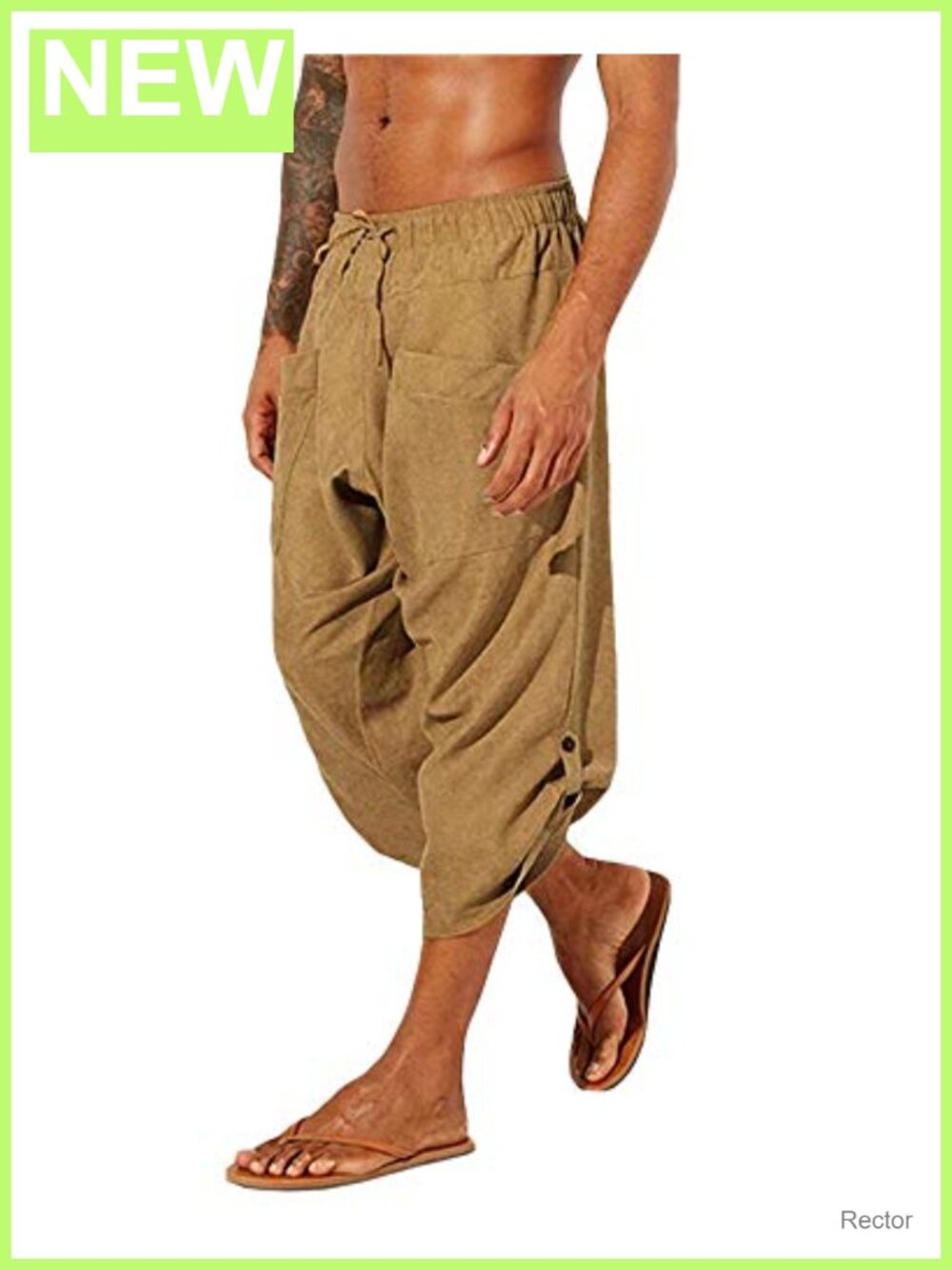Men's Linen Harem Capri Pants Drawstring 3/4 Shorts Casual Beach Yoga